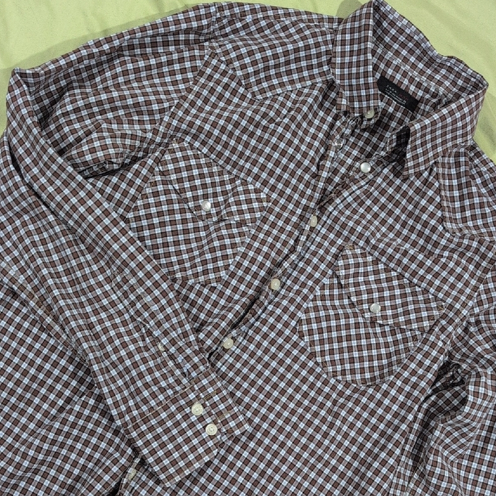 Zara Men's Brown Blue Plaid Button Down Shirt